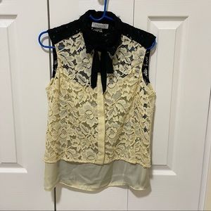 Sandro Lace Yellow and Black Top Blouse Set